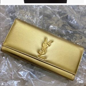 Authentic YSL metallic gold cassendre clutch